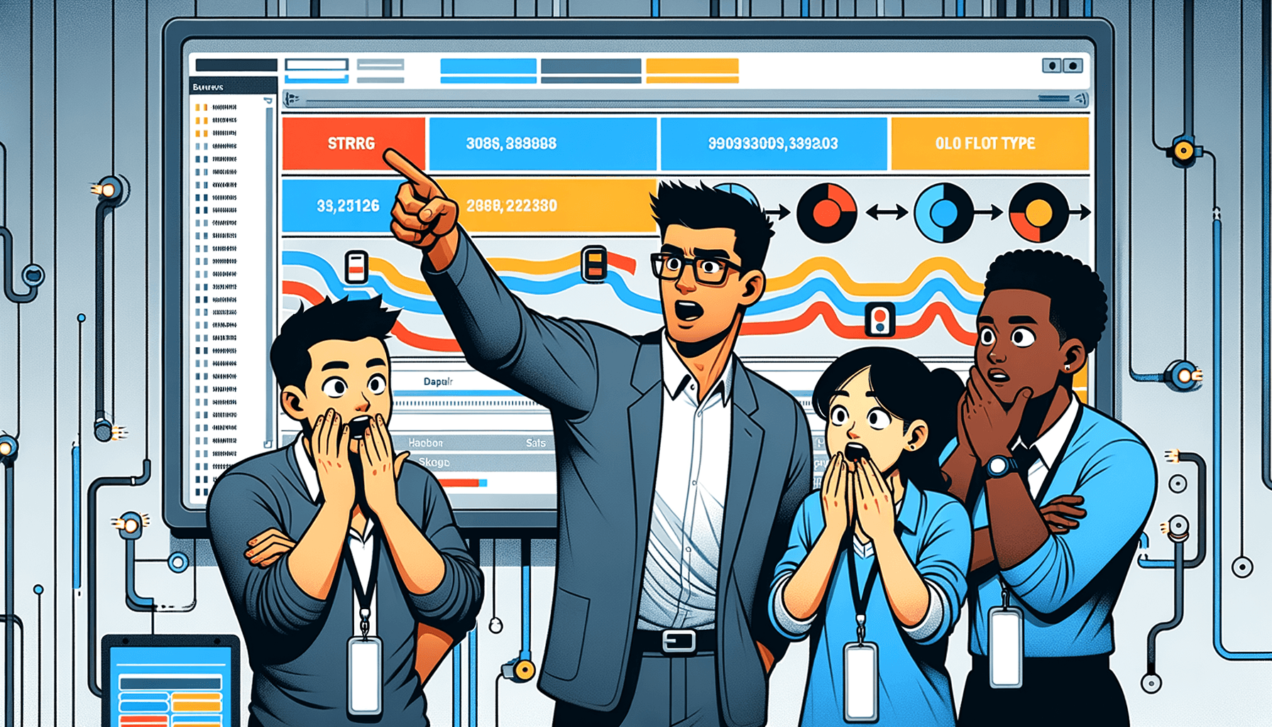 An engineer discovering upstream schema drift while teammates look on with concern
