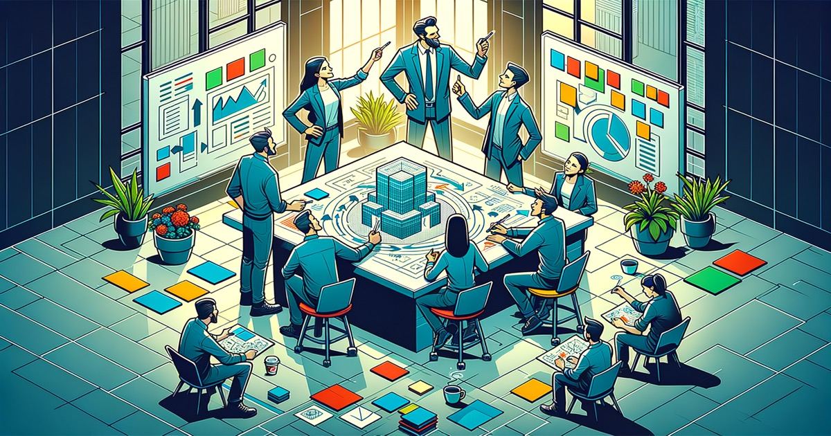 A team of engineers celebrating together around a glowing unified data pipeline, giving high-fives and pointing with excitement